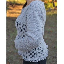 Gilet au crochet dentelle fait main, couleur gris perle